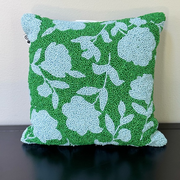 Kate Spade target beaded front toss pillow.  Green and Blue Floral 12x12 - Picture 3 of 13